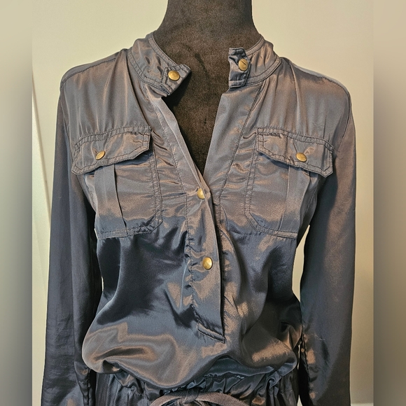 Venus Pewter/Blue-Gray Tie Waist Dress w/ Snap Details Size 6 - Picture 2 of 4